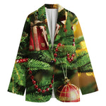 Xmas Tree Print Women's Cotton Blazer