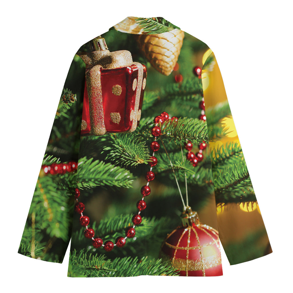Xmas Tree Print Women's Cotton Blazer