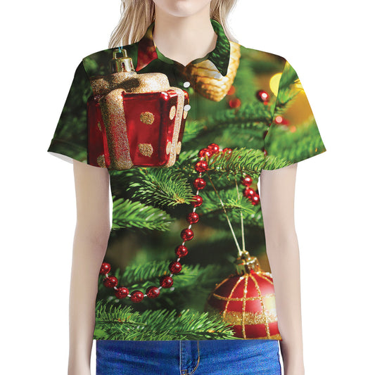 Xmas Tree Print Women's Polo Shirt