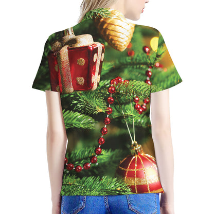 Xmas Tree Print Women's Polo Shirt
