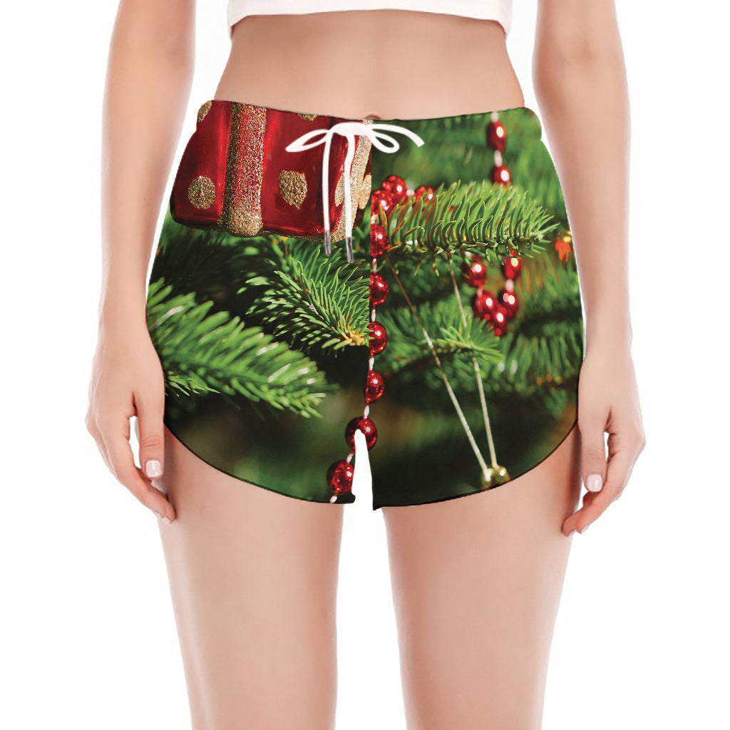 Xmas Tree Print Women's Split Running Shorts