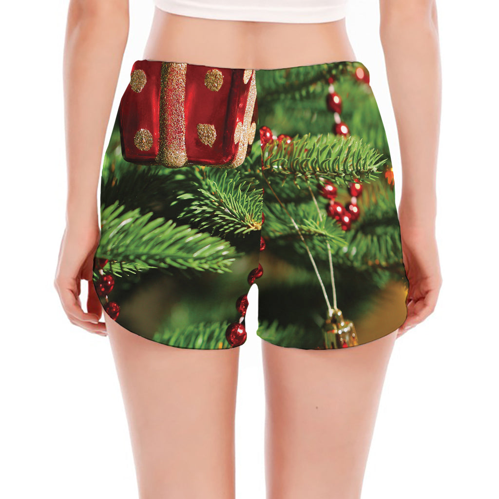Xmas Tree Print Women's Split Running Shorts