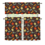 Yarn And Needle Pattern Print 3 Piece Kitchen Curtains