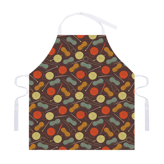 Yarn And Needle Pattern Print Adjustable Apron