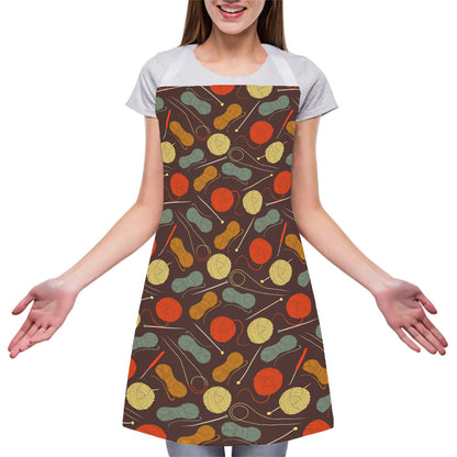 Yarn And Needle Pattern Print Adjustable Apron