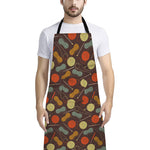 Yarn And Needle Pattern Print Bib Apron With Pocket