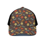Yarn And Needle Pattern Print Black Mesh Trucker Cap
