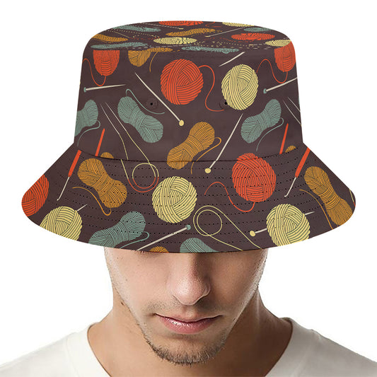 Yarn And Needle Pattern Print Bucket Hat
