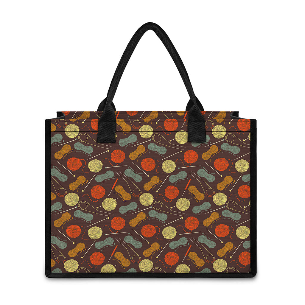 Yarn And Needle Pattern Print Canvas Tote Bag