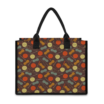 Yarn And Needle Pattern Print Canvas Tote Bag