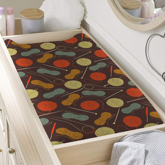 Yarn And Needle Pattern Print Changing Pad Cover