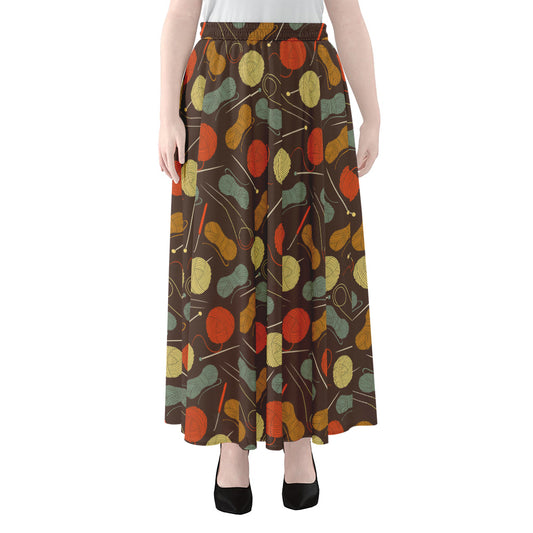 Yarn And Needle Pattern Print Chiffon Maxi Skirt
