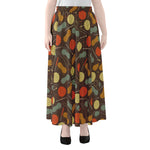 Yarn And Needle Pattern Print Chiffon Maxi Skirt