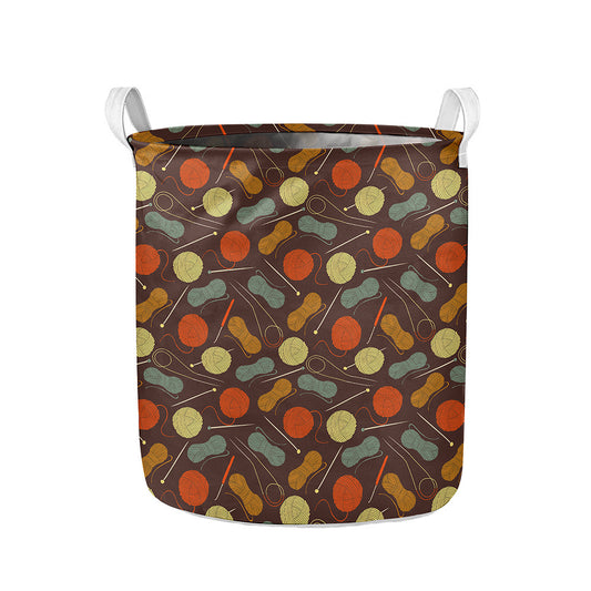 Yarn And Needle Pattern Print Collapsible Laundry Basket