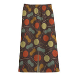 Yarn And Needle Pattern Print Cotton Front Slit Maxi Skirt