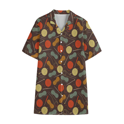 Yarn And Needle Pattern Print Cotton Hawaiian Shirt