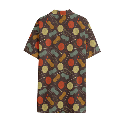 Yarn And Needle Pattern Print Cotton Hawaiian Shirt