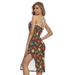 Yarn And Needle Pattern Print Cross Back Cami Dress