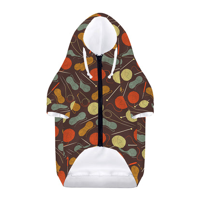 Yarn And Needle Pattern Print Dog Zip Up Hoodie