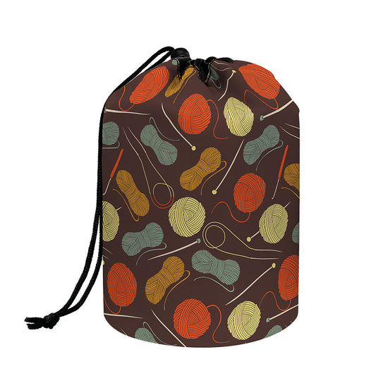 Yarn And Needle Pattern Print Drawstring Makeup Bag