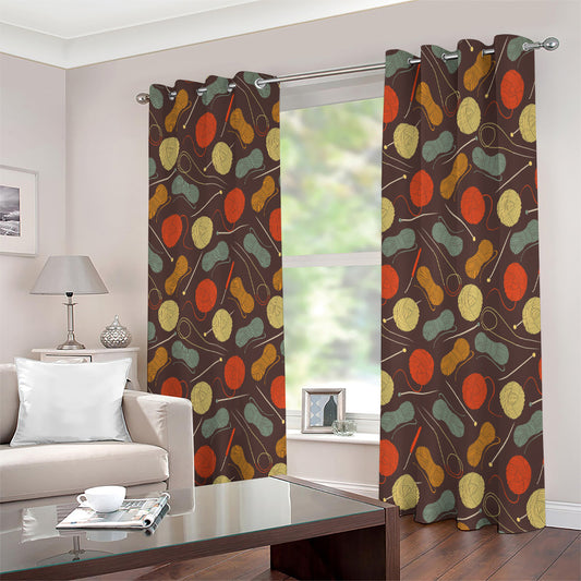 Yarn And Needle Pattern Print Extra Wide Grommet Curtains
