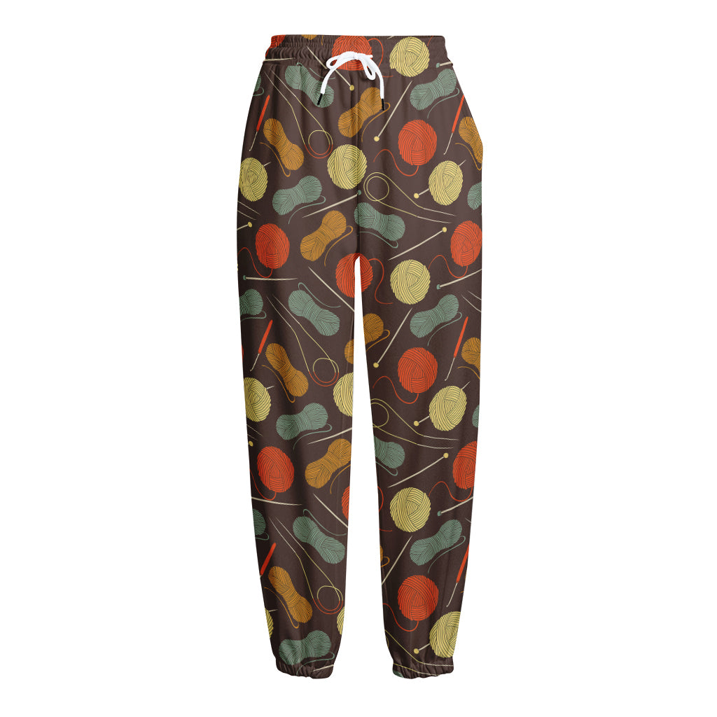 Yarn And Needle Pattern Print Fleece Lined Knit Pants