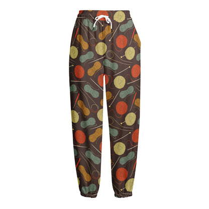 Yarn And Needle Pattern Print Fleece Lined Knit Pants