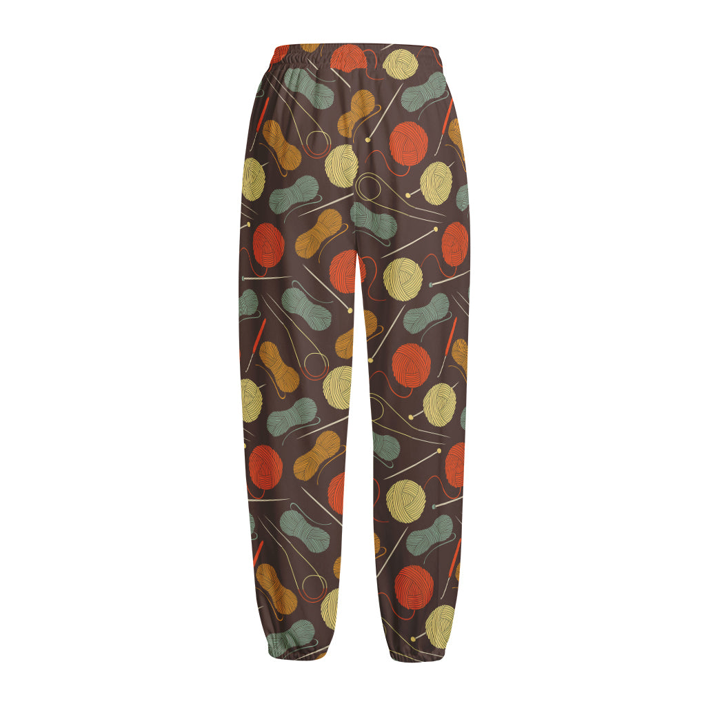 Yarn And Needle Pattern Print Fleece Lined Knit Pants