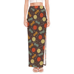 Yarn And Needle Pattern Print High Slit Maxi Skirt