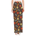 Yarn And Needle Pattern Print High Slit Maxi Skirt