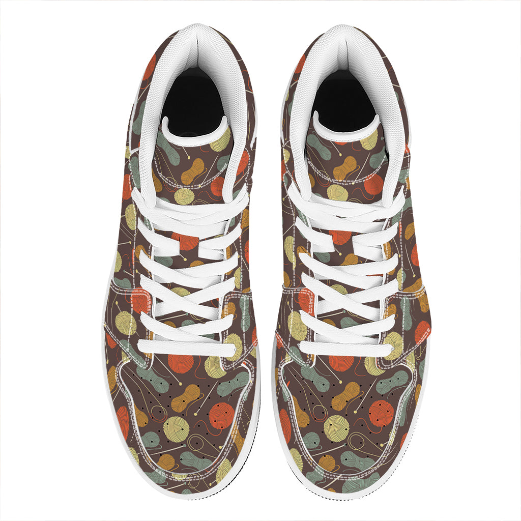 Yarn And Needle Pattern Print High Top Leather Sneakers