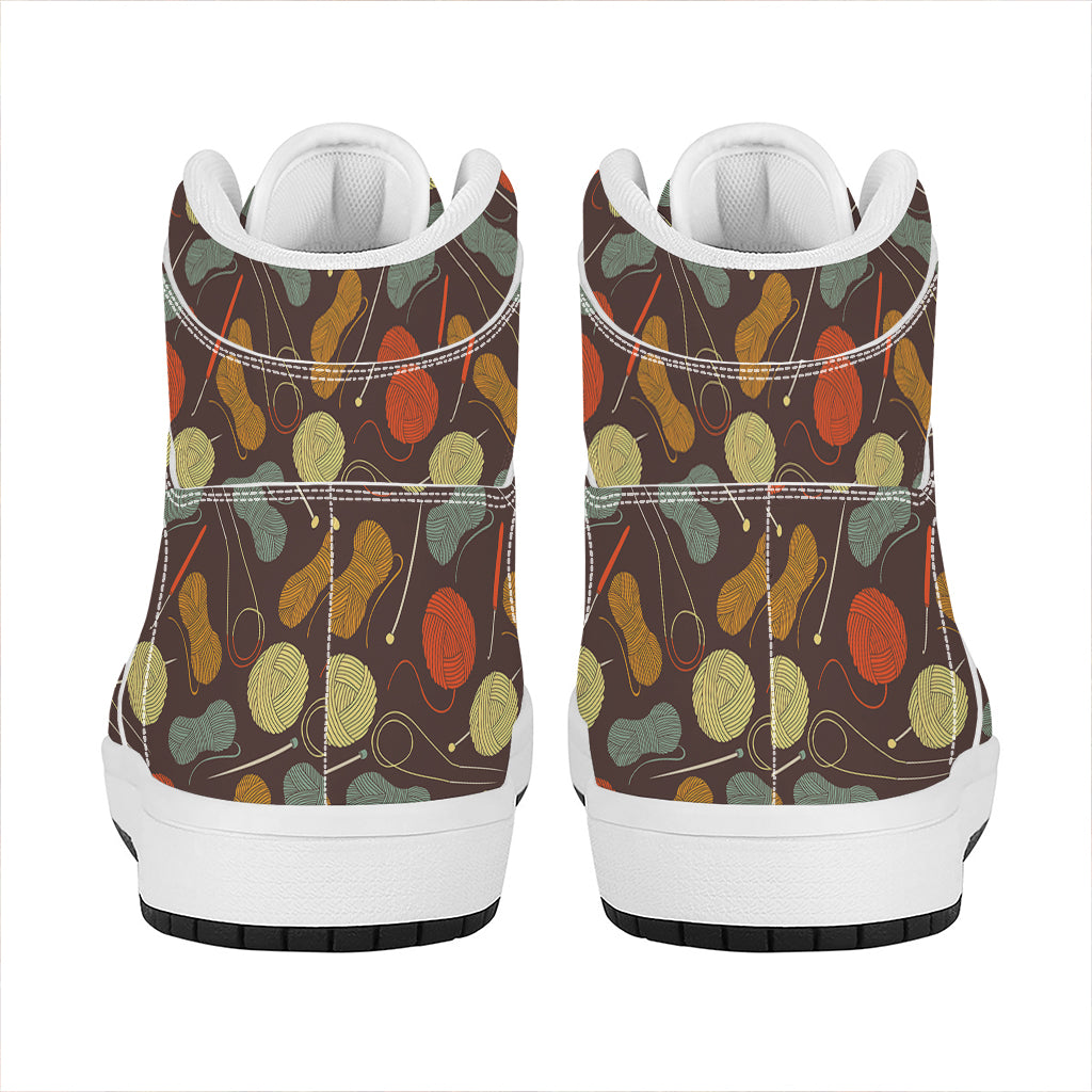 Yarn And Needle Pattern Print High Top Leather Sneakers