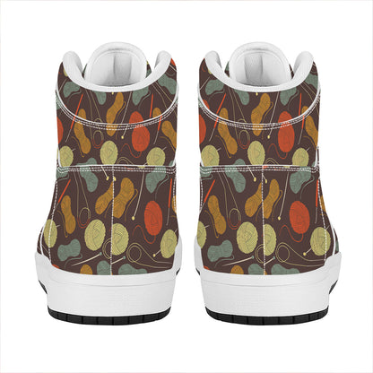 Yarn And Needle Pattern Print High Top Leather Sneakers
