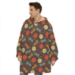 Yarn And Needle Pattern Print Hoodie Blanket