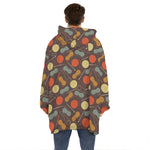 Yarn And Needle Pattern Print Hoodie Blanket