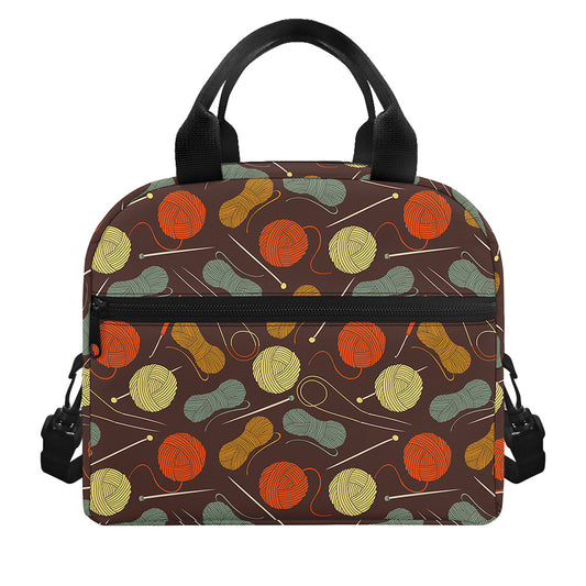 Yarn And Needle Pattern Print Insulated Lunch Bag