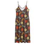 Yarn And Needle Pattern Print Jersey Midi Cami Dress