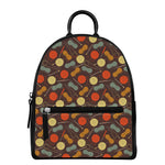 Yarn And Needle Pattern Print Leather Backpack
