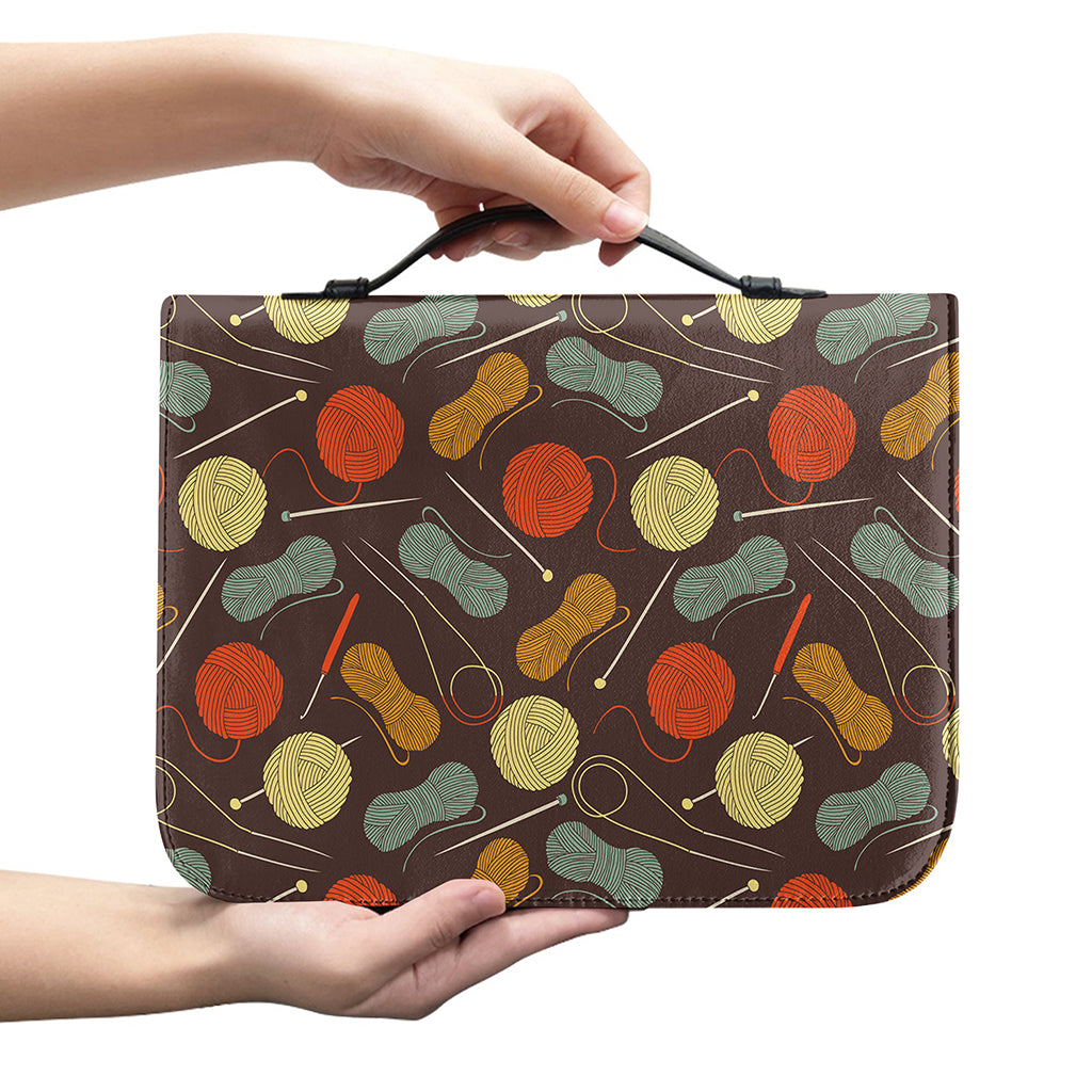 Yarn And Needle Pattern Print Leather Bible Cover