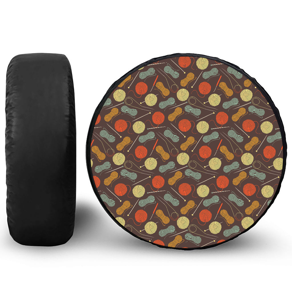 Yarn And Needle Pattern Print Leather Spare Tire Cover