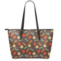 Yarn And Needle Pattern Print Leather Tote Bag With Zipper