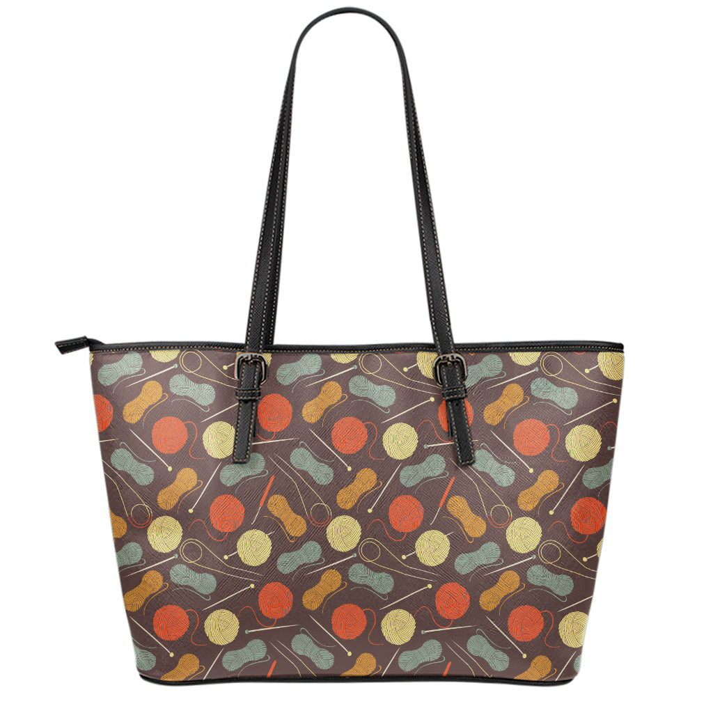 Yarn And Needle Pattern Print Leather Tote Bag