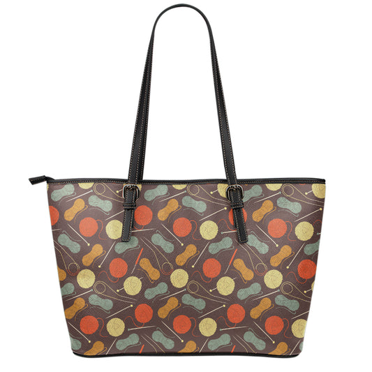 Yarn And Needle Pattern Print Leather Tote Bag