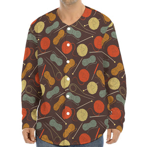 Yarn And Needle Pattern Print Long Sleeve Baseball Jersey