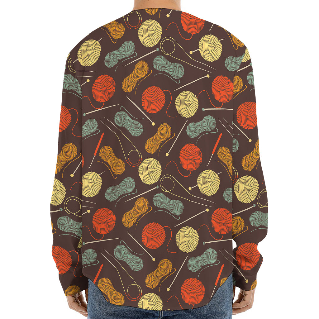 Yarn And Needle Pattern Print Long Sleeve Baseball Jersey