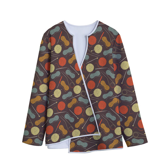 Yarn And Needle Pattern Print Long Sleeve Short Coat