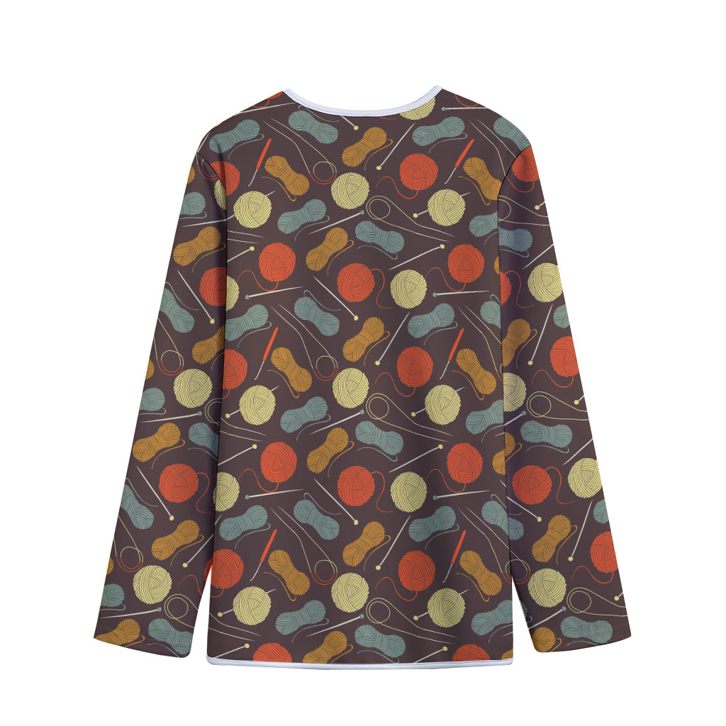 Yarn And Needle Pattern Print Long Sleeve Short Coat