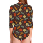 Yarn And Needle Pattern Print Long Sleeve Swimsuit