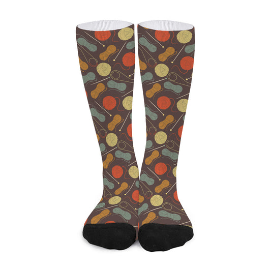 Yarn And Needle Pattern Print Long Socks