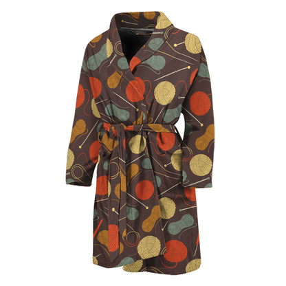 Yarn And Needle Pattern Print Men's Bathrobe